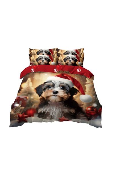 OEM Bed Linen, Finet, Festive Christmas Print Sweet Puppy, 6 Pieces, 2 Persons, 240x250cm, Multicolor
