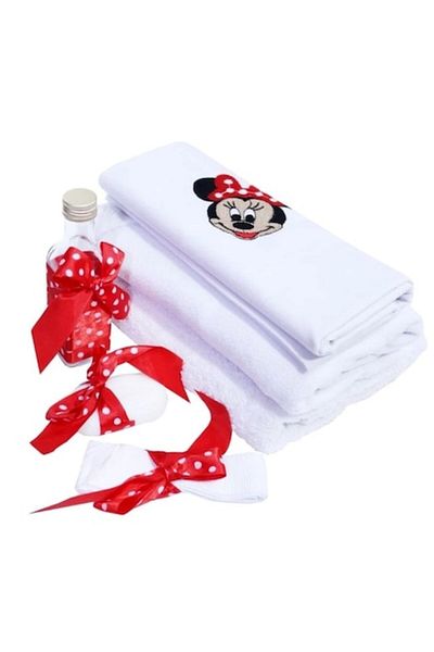 OEM Set botez fete, 6 piese, Minnie Mouse, brodat, alb-roșu