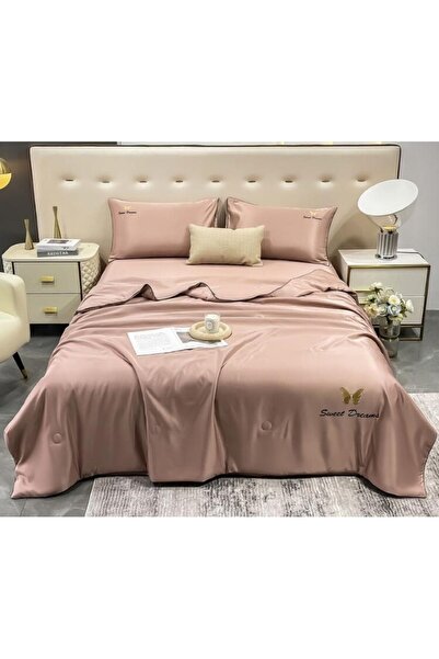 OEM Double Bed Set with Summer Duvet, 4 Pieces, Coffee with Milk