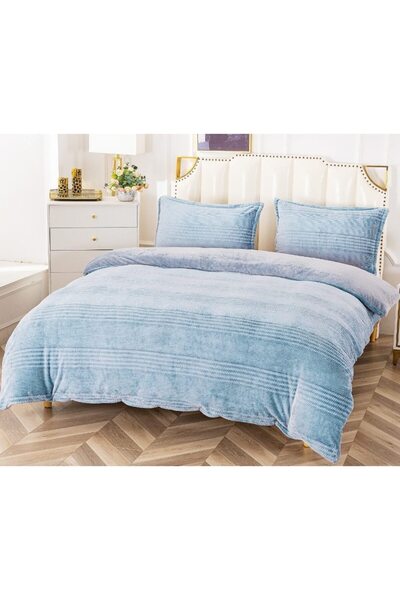 OEM Lenjerie de Pat, Cocolino, 4 Piese, 2 persoane, 210x230cm, Uni, Blue Sky