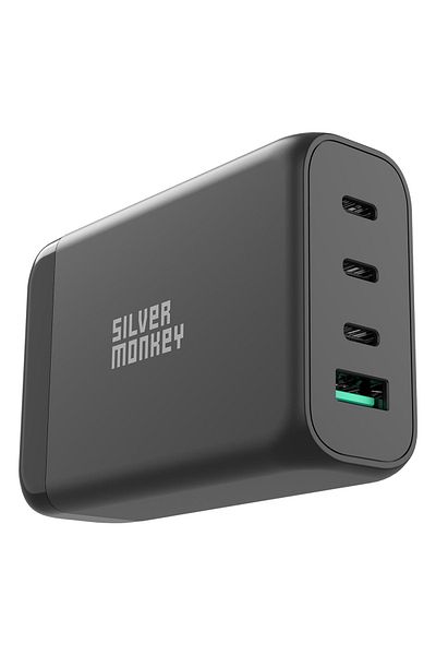 Silver Monkey Încărcător de perete GaN 130W cu cablu de alimentare 3xUSB-C PD USB-A QC 3.0 negru