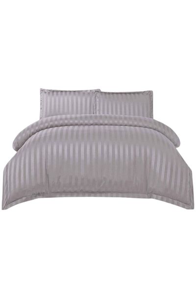 OEM Lenjerie de Pat, Cearșaf cu Elastic, Finet Tip Damasc, 4 piese, 180x200cm, Gri Cenușiu