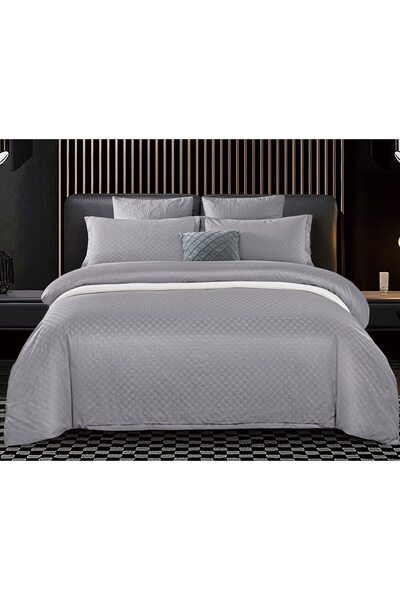 Pucioasa Double Bed Linen Set, Velvet Picket Grofat Lux, 6 Pieces, Dark Gray