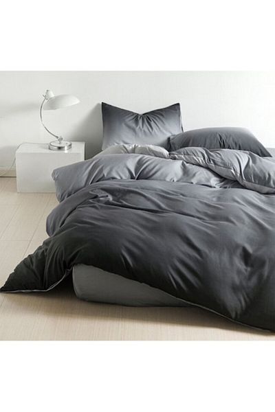 OEM Lenjerie de Pat, Cearșaf cu Elastic, Finet, 1 Persoană, 4 Piese, Imprimeu Degrade, 140x200cm, Gri