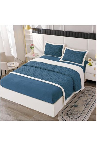 OEM Lenjerie cu blanita, model tricotat cu elastic, 180x200 cm, albastru