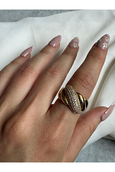 nokt Zirkon Taş Detaylı Gold Yüzük