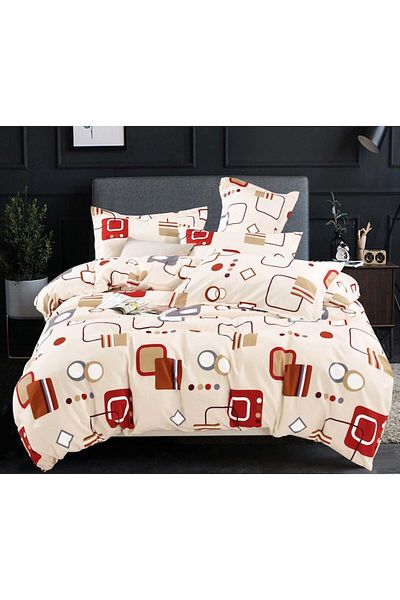 Pucioasa Double Bed Sheet, Pucioasa, Finet, 6 pieces, 2 persons, Abstract Print, 245x250cm, Beige-Red