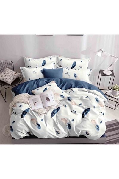 OEM Lenjerie de Pat, Reversibil, Cearsaf cu Elastic, Finet Pene, 1 Persoana, 4 Piese, 140x200cm, Multico