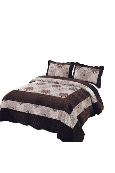 OEM Cuvertura si 2 fete de perna, Catifea Lux, 3 piese, 2 persoane, 230x250cm, Maro-Bej