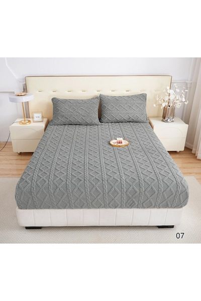 OEM Husa de pat Cocolino si 2 fete de perna, tip Tricot, Uni, 3 piese, 2 persoane, 180x200cm gri-inchis