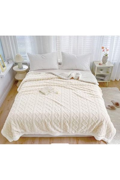 OEM Patura Imblanita, Sherpa Throw, Grofat 3D Tricot, 200x230cm, Alb Unt