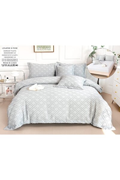 OEM Luxury Bedding, Cotton and Linen, Geometric Patterns, 6 Pieces, Double, 180x200cm, Light Gray