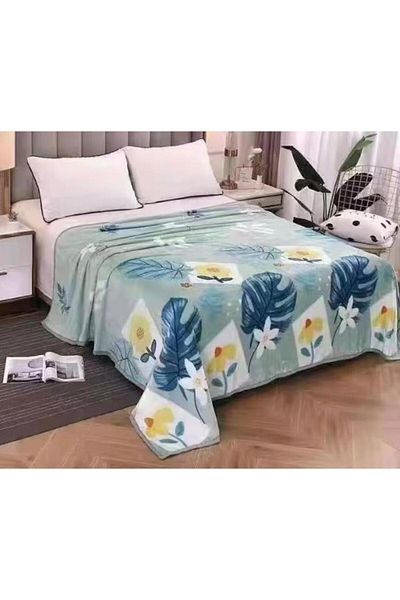OEM Double Bed Blanket, Cocolino, Leaves and Flowers Design, Two Persons, 220x230cm, Blue