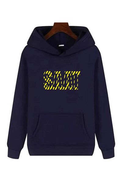 kam's Stripe Logo Zipper Hooded Navy Blue Cardigan