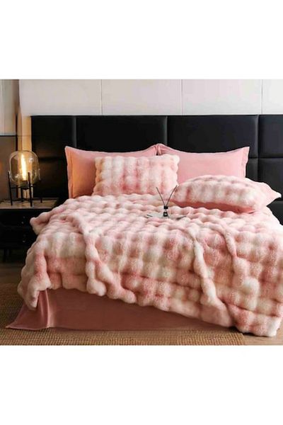 JOJO HOME Lenjerie de pat dublu, Jojo Home, Blana de Iepure Artificiala, Degrade, 6 piese, 2 persoane, 230x250