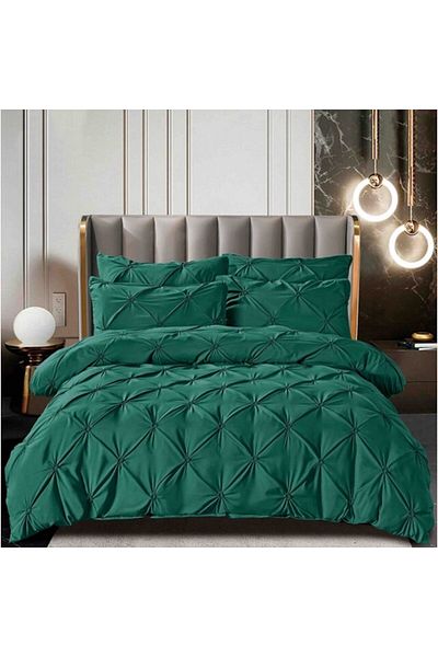 JOJO HOME Lenjerie de pat dublu, Jojo Home, Uni, Model Pliuri Brodate, 6 piese, Finet, 160x200cm, Verde Smaral
