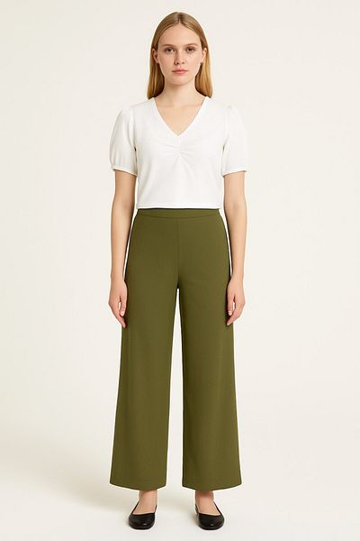 Kübra Tekstil Women S High Waist Relaxed Fit Wide Leg Khaki Fabric Pants – for Stylish & Casual Combinations