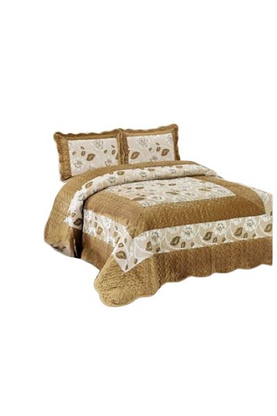 OEM Cuvertura si 2 fete de perna, Catifea Lux, 3 piese, 2 persoane, 230x250cm, Bej Gold