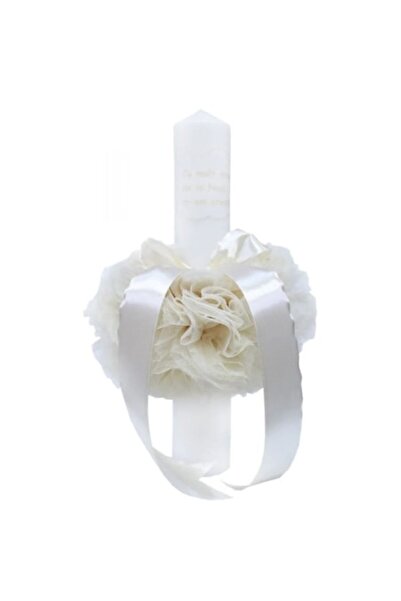 OEM Lumânare pentru botez, tul, mesaj - Cu dragoste de la nași, 30x5cm, fildeș