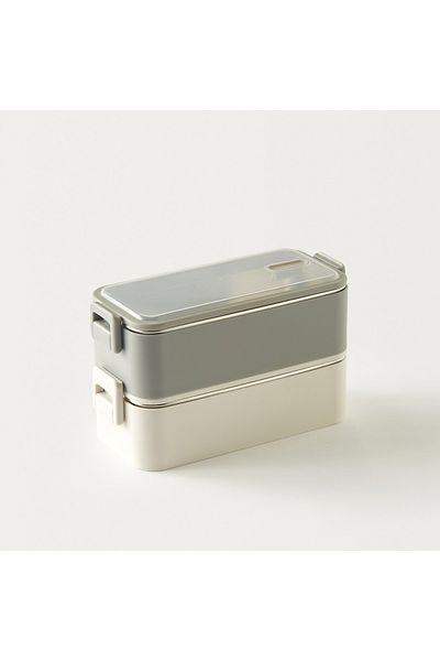 Lifestyle Solid 2-Layer Lunch Box with Clip Lock Closure - 1-Year Warranty