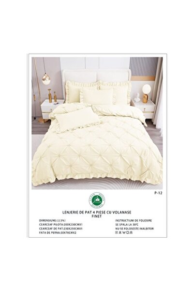 OEM Embroidered double bed linen, Finet, 4 pieces, 2 persons, 230x250cm, Butter White