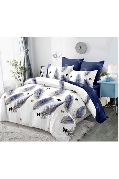 OEM Double Bed Linen Set, 6 Pieces, 230x250 cm, Feather Design, Multicolor