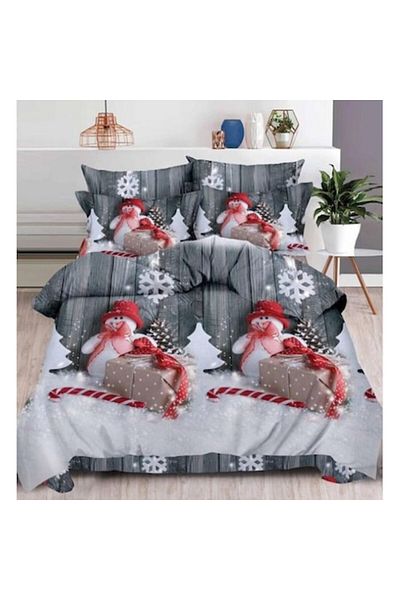 OEM Bed Linen Set, Elasticized Sheet, Flannel, 2 Persons, 6 Pieces, Snowman, 180x200cm, Multicolor