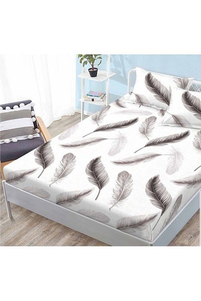 OEM Husa de pat si fete de perna, Finet, 3 piese, 1 persoana, 160x200cm, imprimeu, penaj, multicolor
