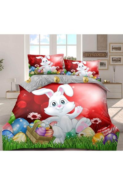 OEM Lenjerie de pat, Finet, 4 piese, 2 persoane, 230x250cm, Imprimeu Happy Easter M12, Multicolor