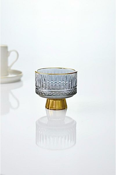 Wow Home 6 Pieces Gold Gilded Gold Footed Smoked Color Glass Coffee Side Footed Turkish Delight Bowl Set