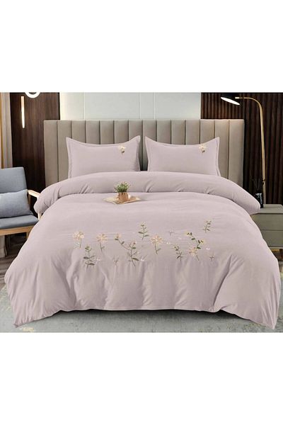 Pucioasa Premium Double Bed Linen, Pucioasa, Embroidered Model M1, Finet, 4 pieces, Lila