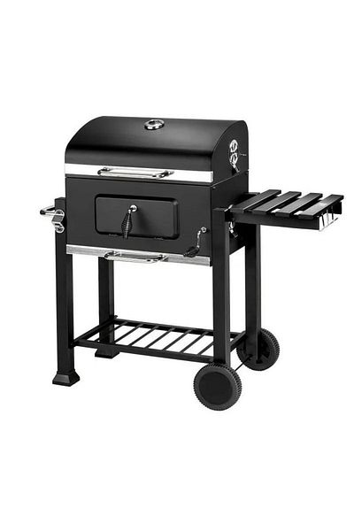 PROCART Charcoal BBQ grill, hinged lid with thermometer, wheels, 115x46x106 cm, grill 61.5x46x51 cm