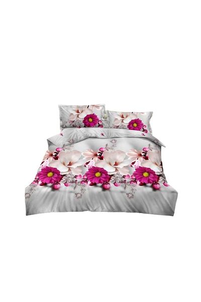 OEM Double Bed Linen, Pastel Flowers 3D, 4 Pieces, 220x240cm, Satin Cotton, Multicolor