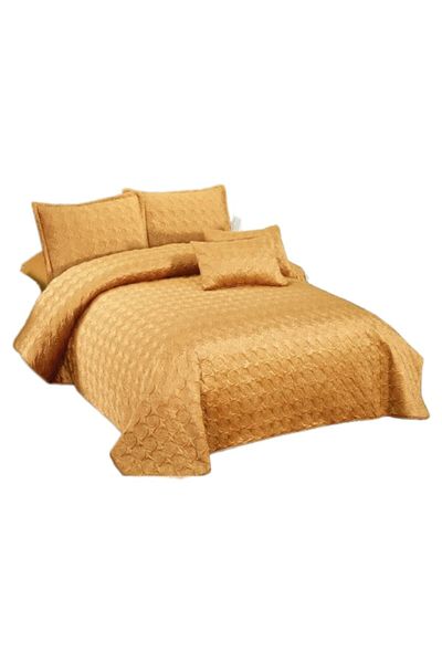 OEM Cuvertura și 4 fețe de perne, Catifea, 5 piese, Uni, 220x240cm, Ocru