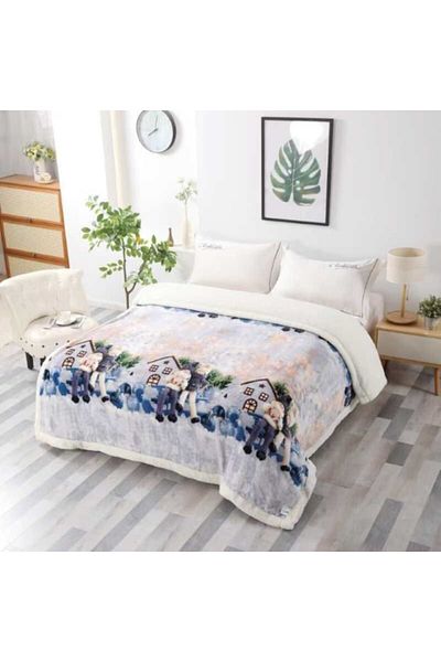 OEM Patura Imblanita, Imprimeu Festiv Craciun, Peisaj de Iarna, 200x230cm, Multicolor