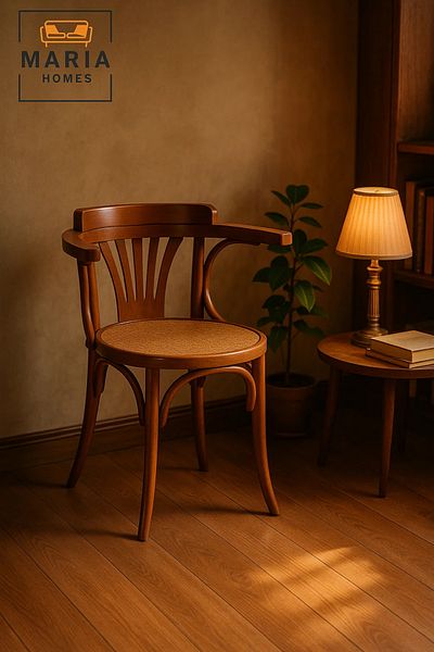 MARIA HOMES Classic Bentwood Wooden Armchair with Cane Seat – Vintage Café Style