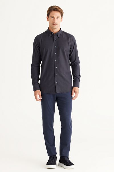 AC&Co / Altınyıldız Classics Ανδρικό πουκάμισο με 100% βαμβακερό γιακά με κρυφό κουμπιά με στενή εφαρμογή