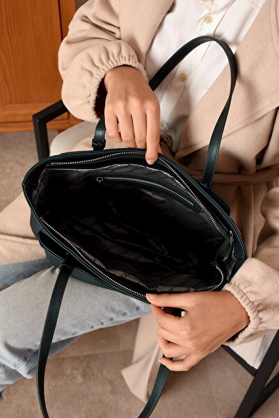 Just Polo Women's Large Size Water Resistant Lakoste Fabric 3 Compartment Green Hand and Shoulder Bag Pbu2170