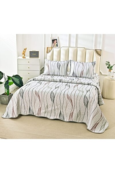 OEM Bedspread, Microfiber, 3 pieces, 2 persons, 220x240cm, Abstract Waves Print, Multicolor