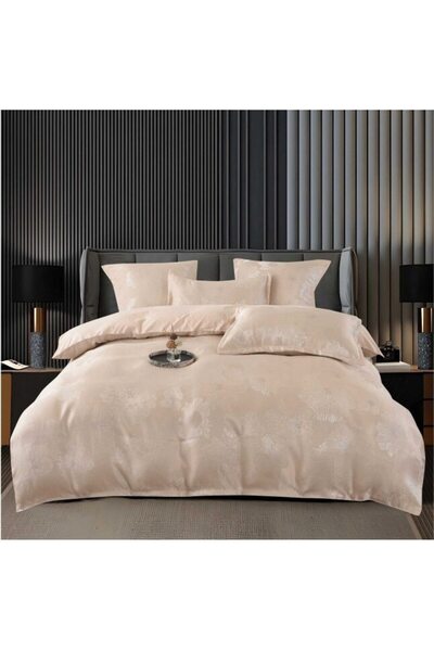 OEM Double Bed Linen Set, 6 Pieces, Abstract Print, Coffee with Milk