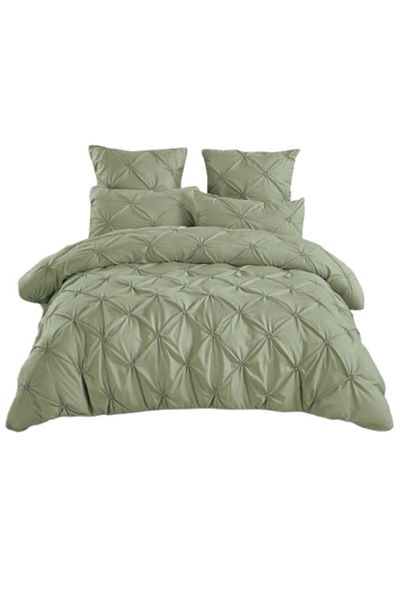 OEM Luxury Bedding Set, Uni, Embroidered Pleats, 6 Pieces, Finet, 235x240cm, Duck Egg Green