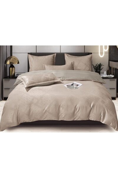 OEM Double Bed Linen Jacquard, 6 Pieces, Elastic, 180x200 cm, Beige, M1
