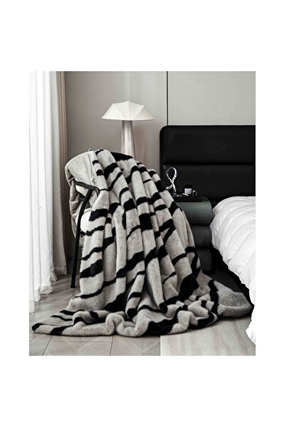 JOJO HOME Blanket and Pillowcases, Lux Model, Faux Mink Fur, Bicolor, 3 Pieces, 200x230cm, Black-Grey