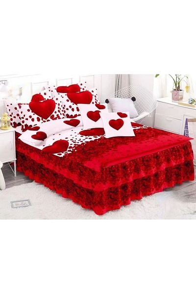 OEM Double Bedding Set, Ruffled Sheet, Spring, Love Print, 6 Pieces, 2 People, Finet, 200x210cm