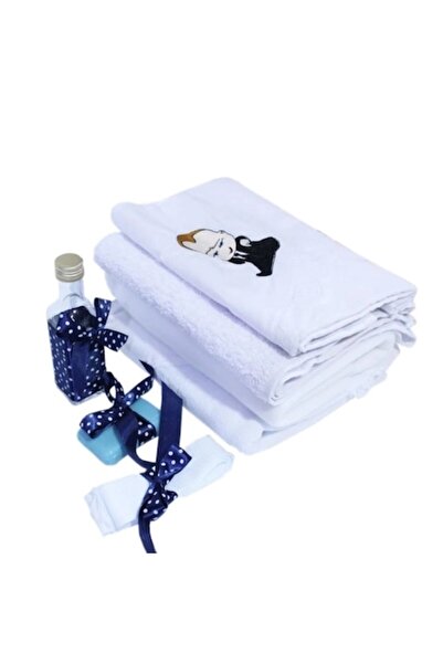 OEM Trusou Botez Baieti, 7 piese, Baby Boss, Brodat, Alb-Bleumarin