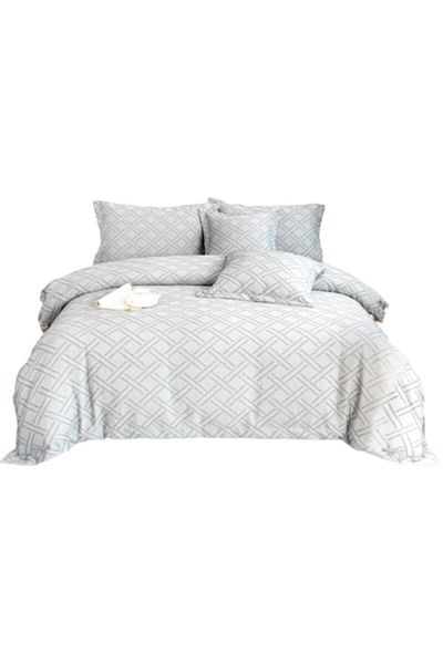 OEM Luxury Bedding, Cotton and Linen, Geometric Patterns, 6 Pieces, Double, 180x200cm, Light Gray