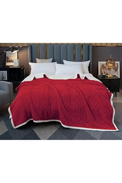 OEM Double Bed Blanket with Faux Fur, Tricot Style, Uni, 230x250cm, Bordeaux