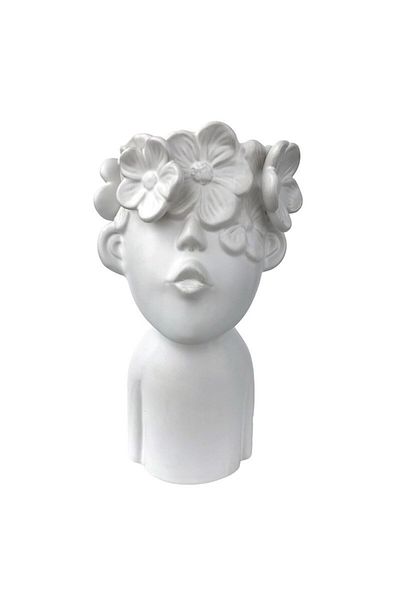 OEM Ceramic Vase in Child's Head Shape with Flowers, White, 12x23 cm
