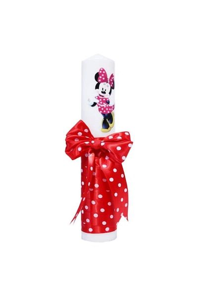 OEM Lumânare Botez, Minnie Mouse, Panglică cu Buline, 30x5cm, Roșu