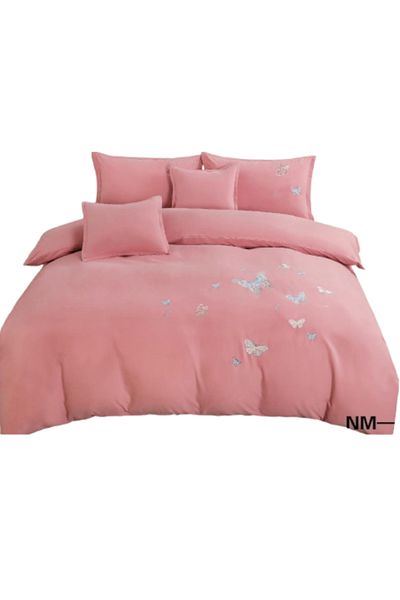 OEM Double Bed Bedding Set with Elastic, 180x200 cm, Butterfly Print, Pink